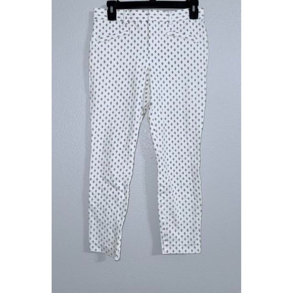 Gap Skinny Leg Pants Cream & Black Geometric Diamond Pattern Mod Coastal Chic